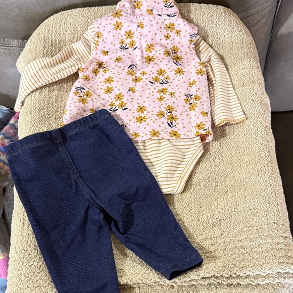 Carter's Pink Floral Vest with Yellow Striped Onesie - Picture 4 of 4